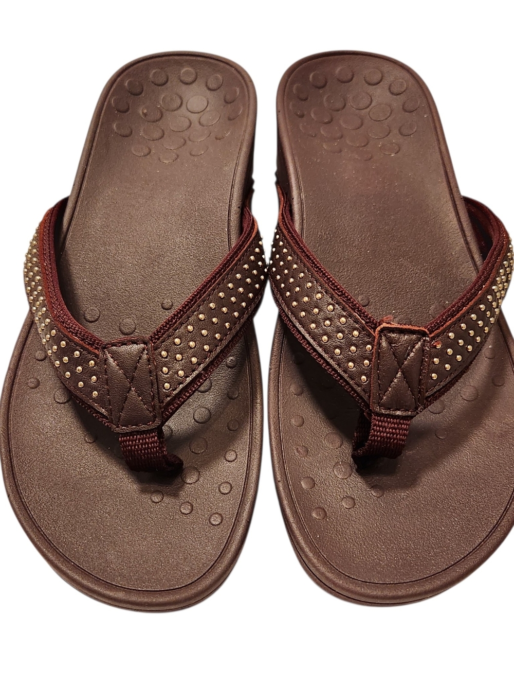 Vionic Burgundy Wedge Heel Sandals Orthopedic Shoes Gold Accent Flip-Flop Size 6 - Picture 3 of 11